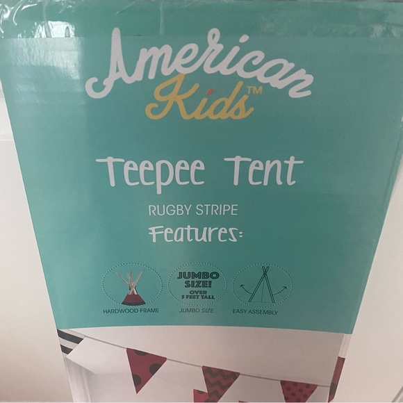 American Kids Tee-Pee Play Tent, Rugby Stripe Red and Black - Picture 4 of 4